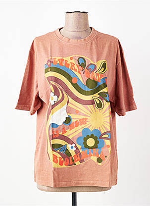 Tricou imprimeu fantezie mâneci scurte portocalie ROSE GARDEN femeie
