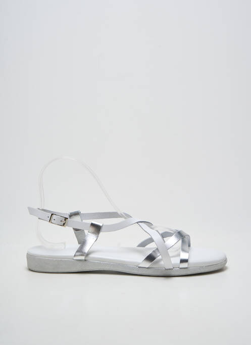 Sandale/pantofi decupați țesătură satinată toc plat până la 3 cm argintiu RAQUEL PEREZ femme