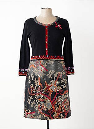 Rochie midi imprimeu fantezie mâneci lungi negru OLIVIER PHILIPS femeie