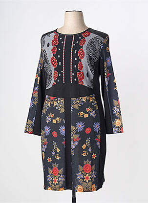 Rochie midi imprimeu fantezie mâneci lungi negru OLIVIER PHILIPS femeie
