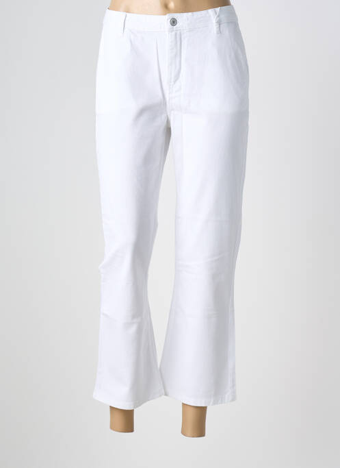 Pantalon drept închidere cu fermoar sub clapetă cu nasturi alb HAPPY femme
