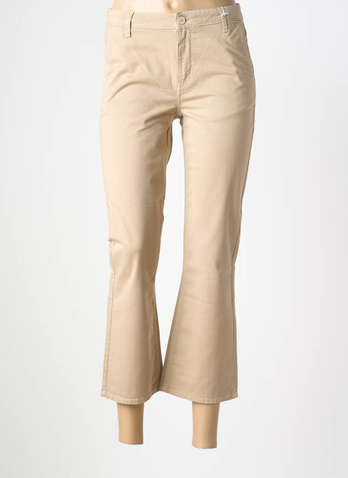 Pantalon drept închidere cu fermoar sub clapetă cu nasturi bej HAPPY femme
