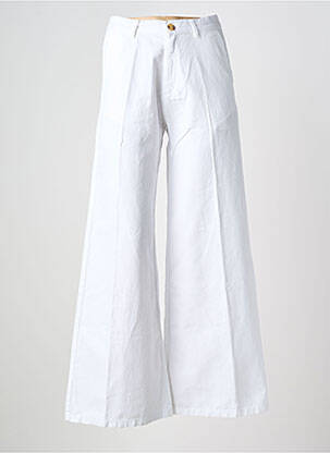 Pantalon larg țesătură poplin mărime normală alb HAPPY femeie