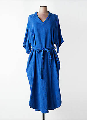 Rochie lungă țesătură crep mâneci 3/4 albastru ZILCH femeie