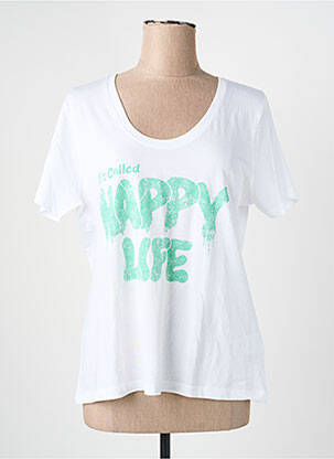 Tricou guler în v mâneci scurte alb HAPPY femeie