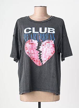 Tricou serigrafie flockată mâneci scurte gri FIVE femeie
