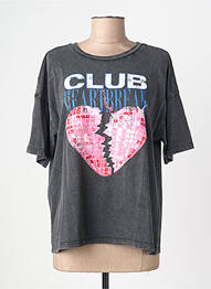 Tricou serigrafie flockată mâneci scurte gri FIVE femme
