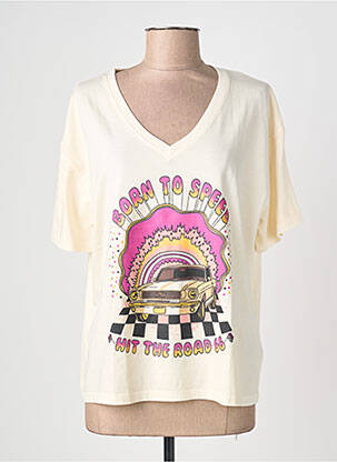 Tricou serigrafie flockată mâneci scurte bej MKT STUDIO femeie