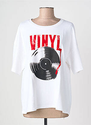Tricou serigrafie flockată mâneci scurte alb FIVE femme