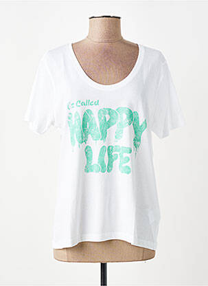 Tricou croială dreaptă mâneci scurte alb HAPPY femme