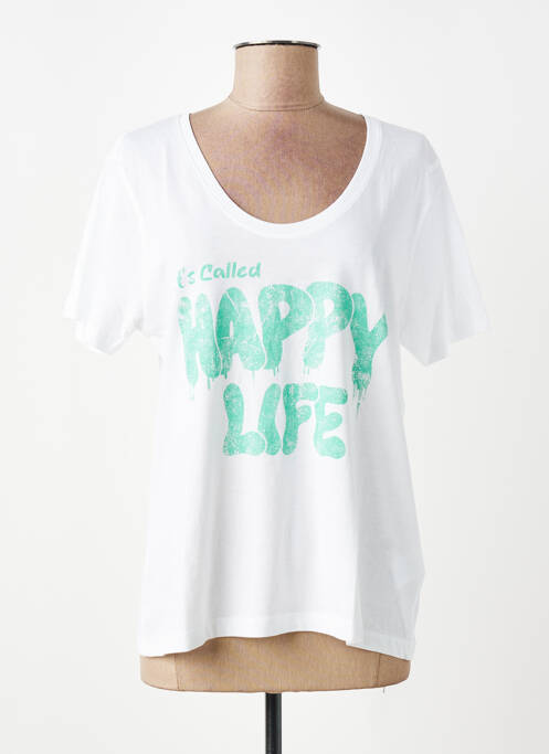 Tricou croială dreaptă mâneci scurte alb HAPPY femme