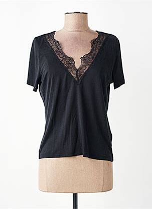 Tricou guler în v mâneci scurte negru MAJESTIC FILATURES femeie
