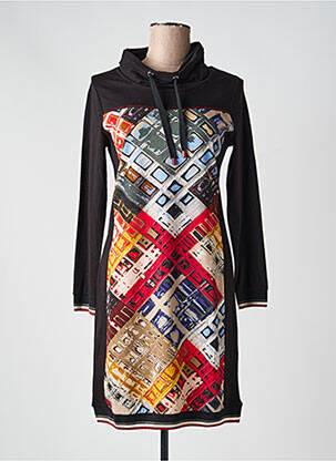 Rochie midi imprimeu fantezie mâneci lungi negru DOLCEZZA femeie
