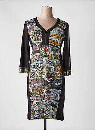 Rochie midi imprimeu fantezie mâneci lungi negru DOLCEZZA femeie