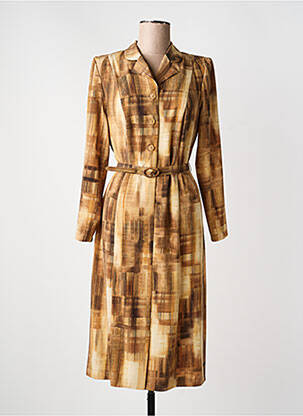 Rochie midi imprimeu fantezie mâneci lungi maro LISA CHESNAY femeie
