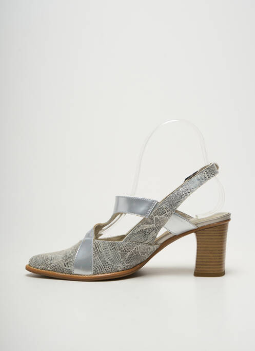 Sandale/pantofi decupați țesătură satinată toc de 7 la 9 cm argintiu J.METAYER femme