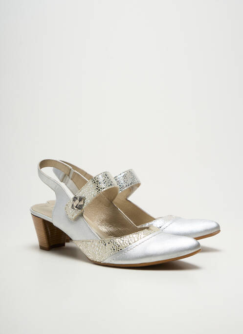 Pantofi cu toc țesătură satinată toc de 4 la 6 cm argintiu J.METAYER femme