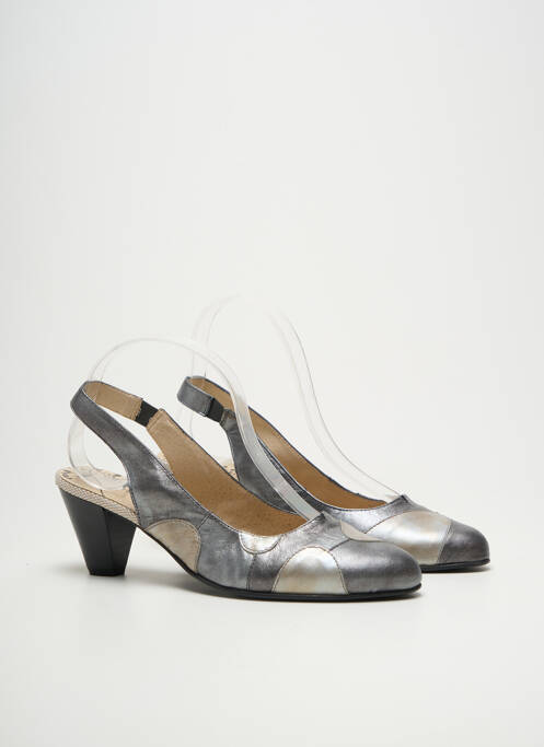 Pantofi cu toc cubanez toc de 4 la 6 cm argintiu GEO-REINO femme