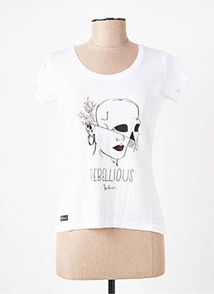 Tricou serigrafie flockată mâneci scurte alb D73 femeie