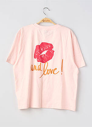 Tricou serigrafie flockată mâneci scurte roz ELISE CHALMIN femeie