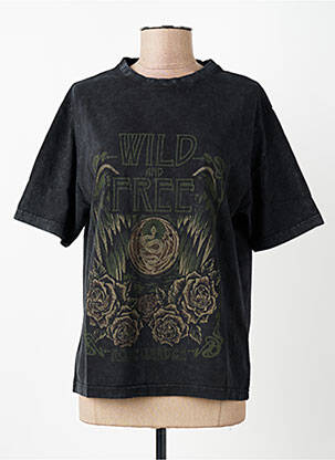 Tricou croială dreaptă mâneci scurte negru ROSE GARDEN femeie