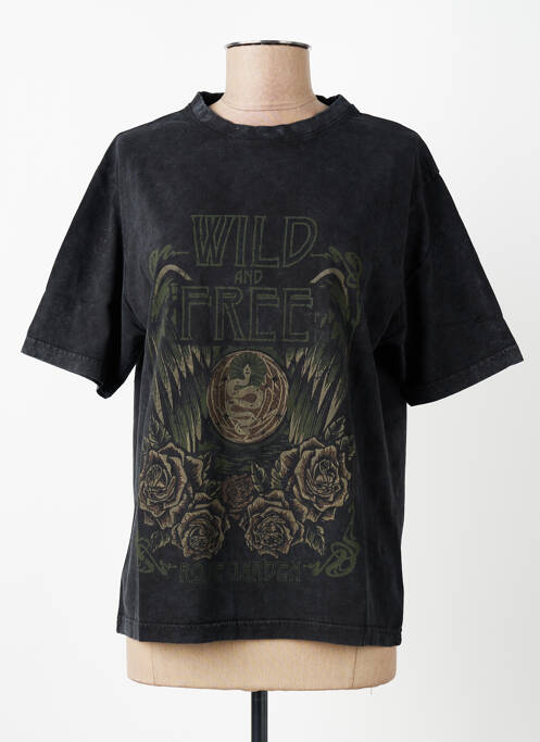 Tricou croială dreaptă mâneci scurte negru ROSE GARDEN femme