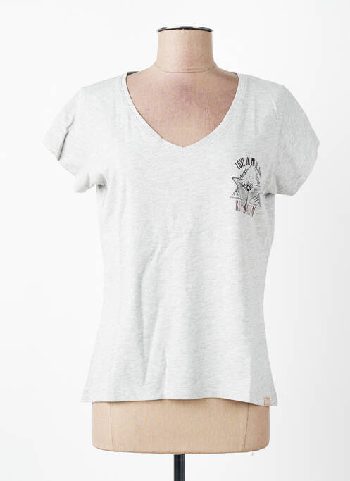 Tricou serigrafie flockată mâneci scurte gri ROSE GARDEN femme