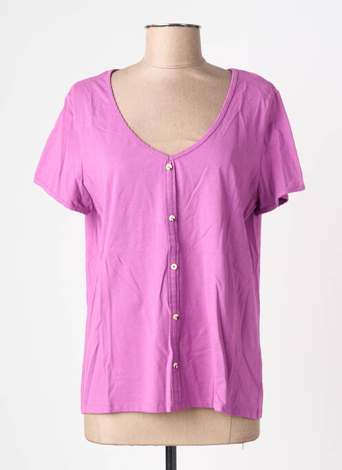 Tricou guler în v mâneci scurte violet C'EST BEAU LA VIE femme