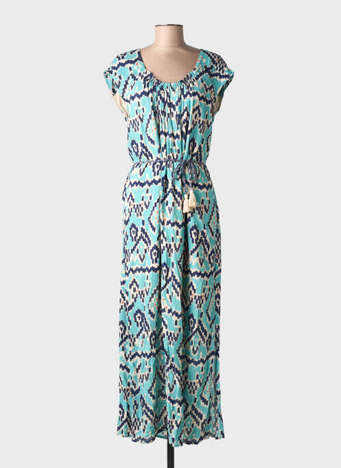 Rochie lungă imprimeu fantezie mâneci scurte albastru LOLA ESPELETA femme