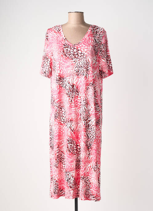 Rochie lungă imprimeu fantezie mâneci scurte roz SIGNATURE femme