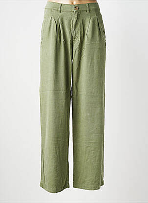 Pantalon larg țesătură poplin mărime normală verde REIKO femeie