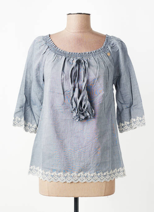 Top guler rotund mâneci 3/4 albastru YES.ZEE femme