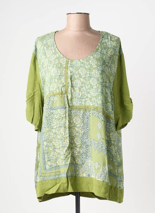Tunică mâneci scurte țesătură crep verde FRANCK ANNA femme