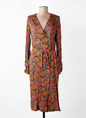Rochie midi imprimeu floral mâneci lungi maro WOW TO GO femeie