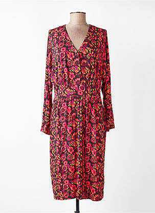 Rochie midi imprimeu fantezie mâneci lungi roz WOW TO GO femeie