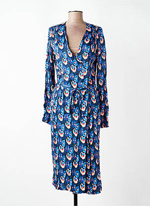 Rochie midi imprimeu fantezie mâneci lungi albastru WOW TO GO femeie