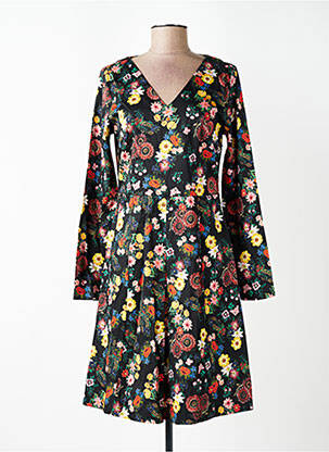 Rochie midi imprimeu floral mâneci lungi negru WOW TO GO femeie