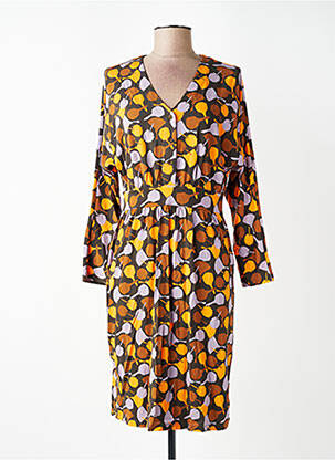 Rochie midi imprimeu fantezie mâneci lungi portocalie WOW TO GO femeie