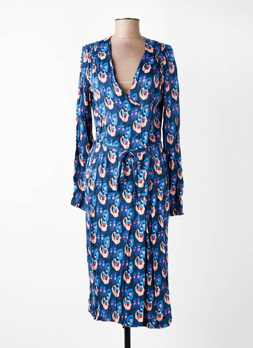 Rochie midi imprimeu fantezie mâneci lungi albastru WOW TO GO femme