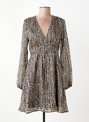 Rochie scurtă croială fluidă mâneci lungi maro MOLLY BRACKEN femeie
