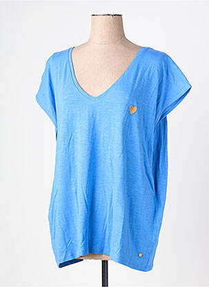 Tricou croială dreaptă mâneci scurte albastru C'EST BEAU LA VIE femme