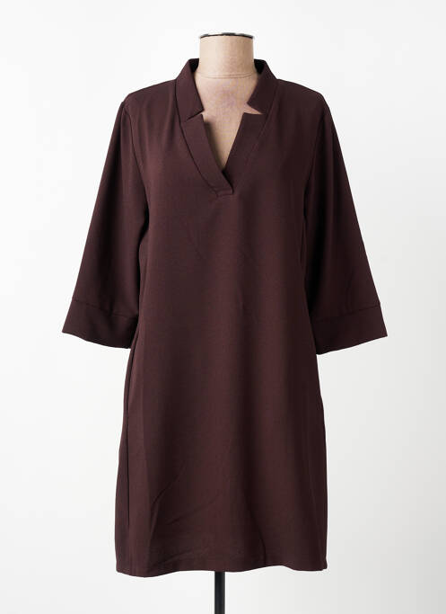 Rochie scurtă mâneci 3/4 mâneci 3/4 maro PAKO LITTO femme