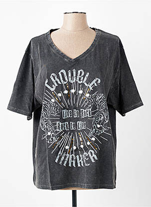 Tricou imprimeu fantezie mâneci scurte negru ROSE GARDEN femeie