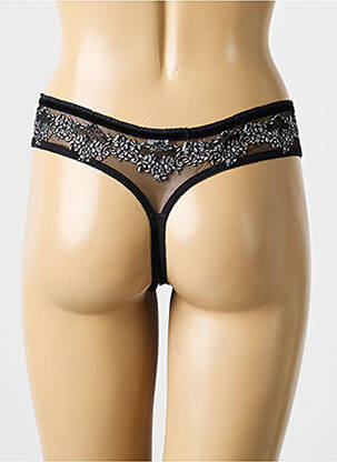 Tanga efect material satinat negru LOU femeie