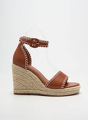 Espadrile țesătură satinată toc înalt de 10cm și mai mult maro SUNCOO femeie