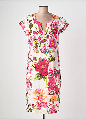 Rochie midi imprimeu floral mâneci scurte roz POMODORO femeie