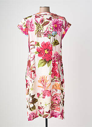 Rochie midi imprimeu floral mâneci scurte roz POMODORO femeie