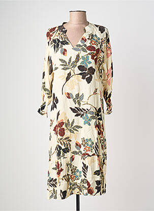 Rochie midi imprimeu floral mâneci lungi bej POMODORO femeie