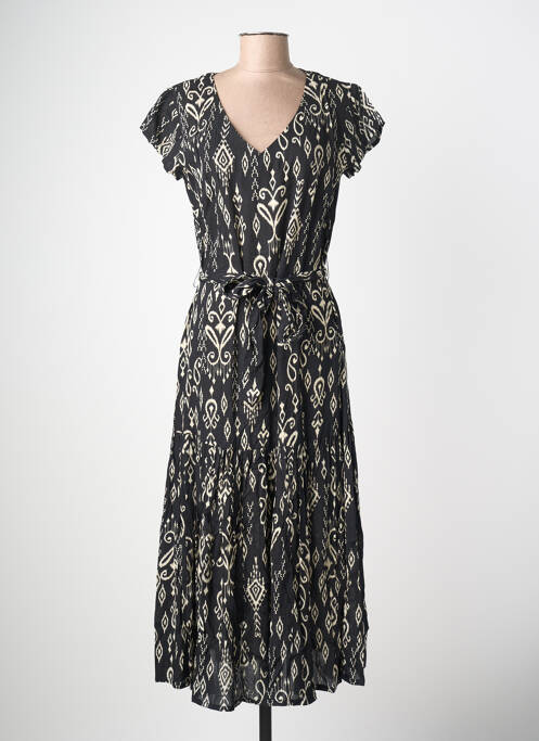 Rochie lungă imprimeu fantezie mâneci scurte negru POMODORO femme