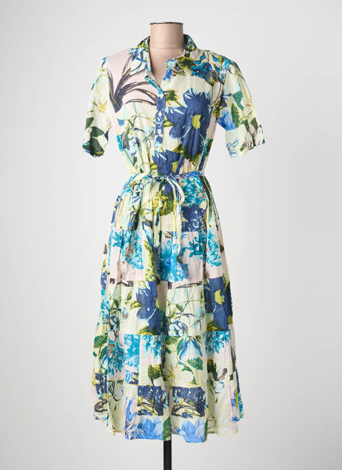 Rochie midi imprimeu floral mâneci scurte albastru POMODORO femme